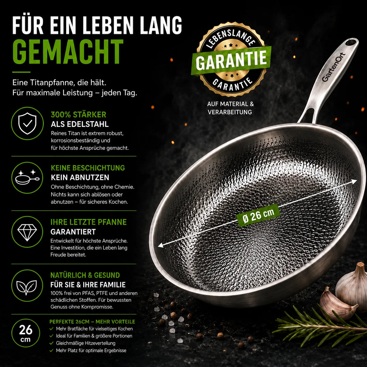 TitanPur Pro – Beschichtungsfreie Titanpfanne ohne PFAS & PTFE | 26 cm