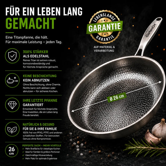 TitanPur Pro – Beschichtungsfreie Titanpfanne ohne PFAS & PTFE | 26 cm