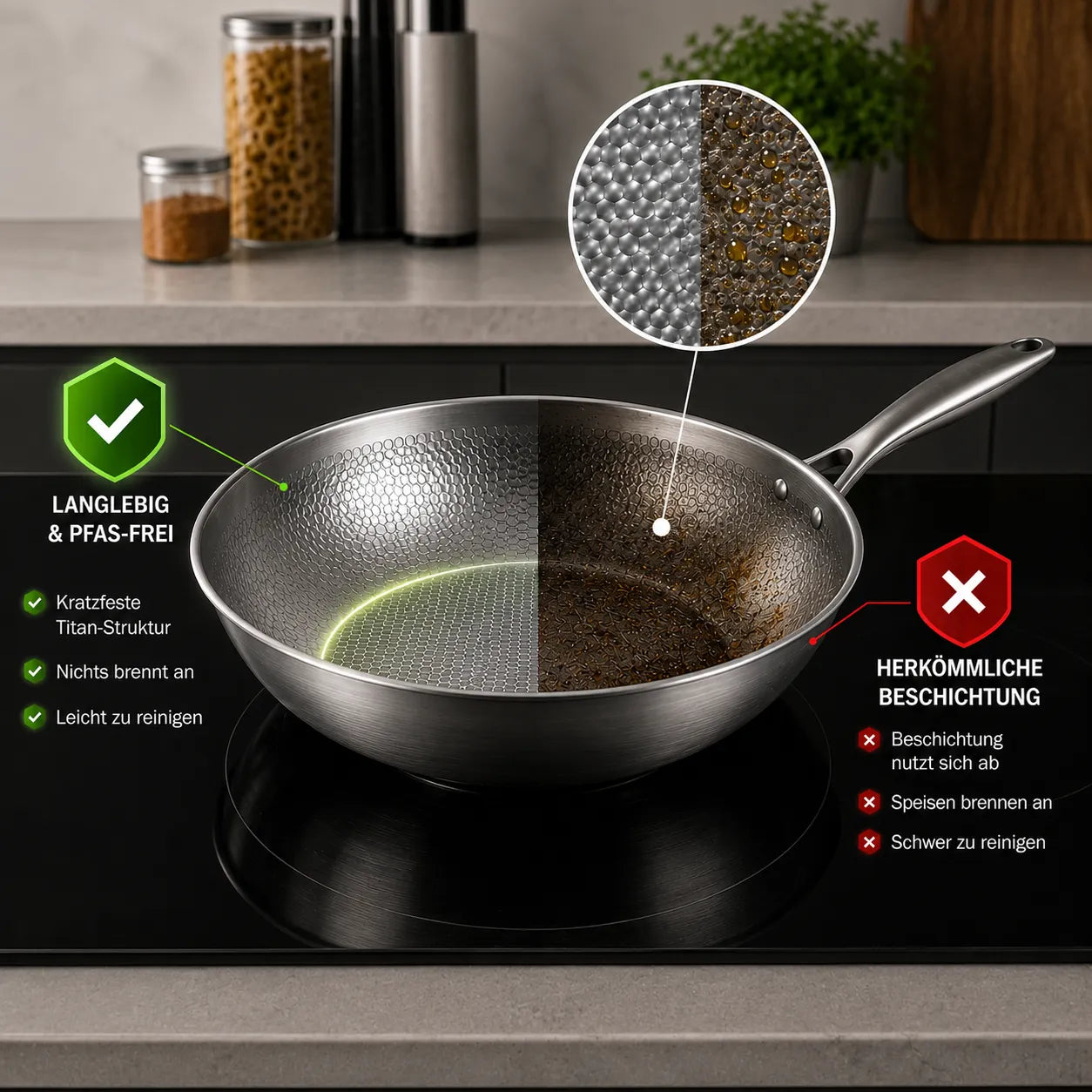 TitanPure Pro – Beschichtungsfreie Wok-Pfanne ohne PFAS & PTFE