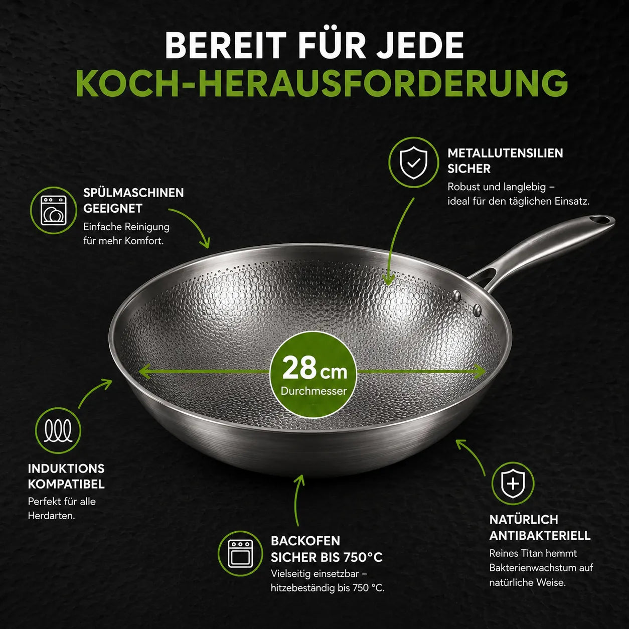 TitanPure Pro – Beschichtungsfreie Wok-Pfanne ohne PFAS & PTFE