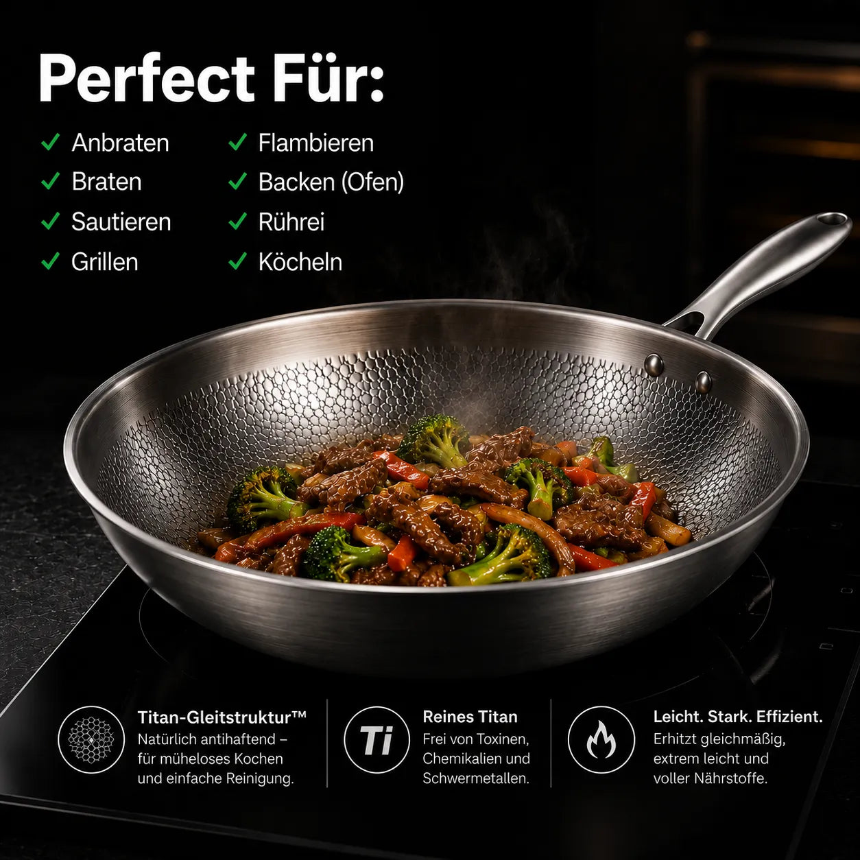 TitanPure Pro – Beschichtungsfreie Wok-Pfanne ohne PFAS & PTFE