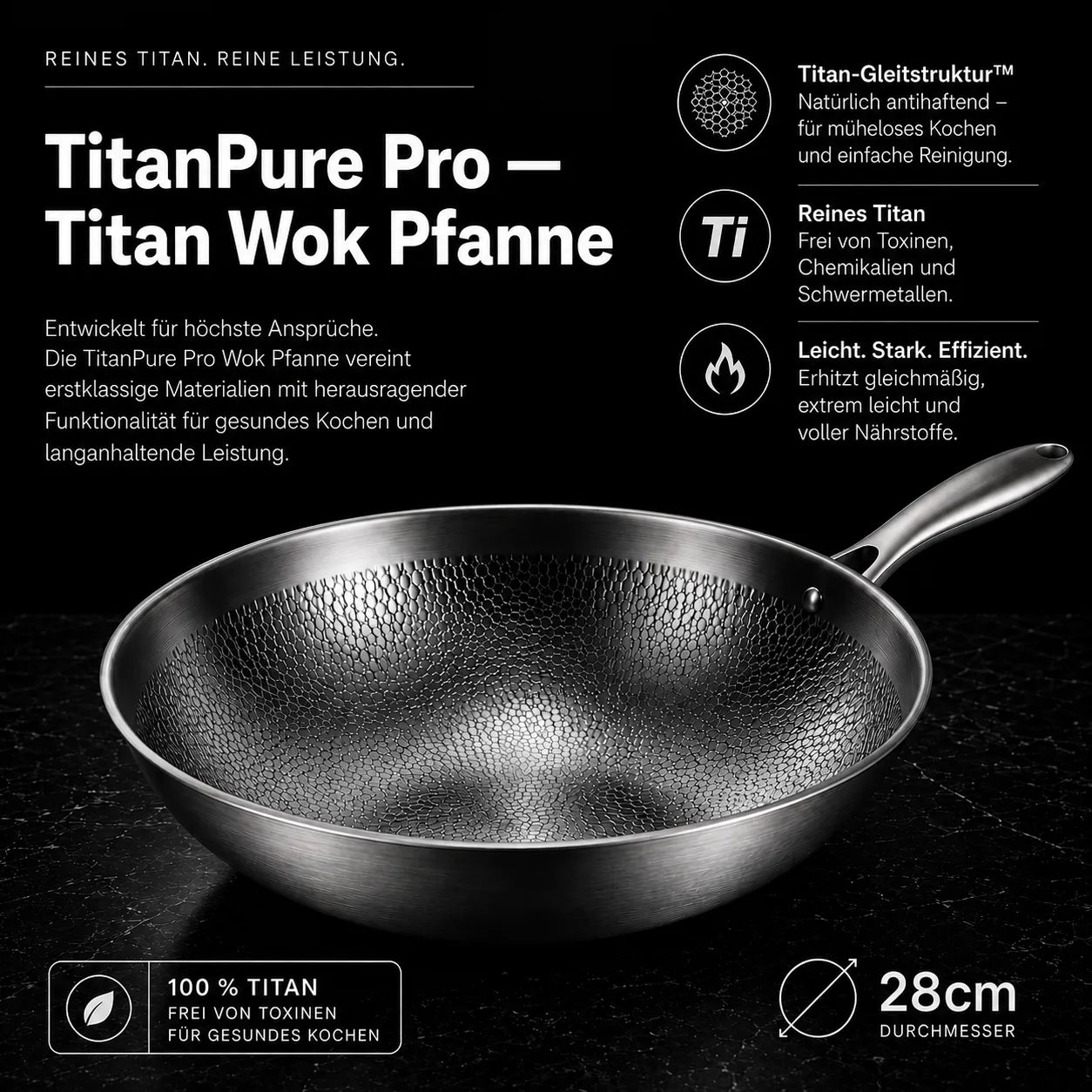 TitanPure Pro – Beschichtungsfreie Wok-Pfanne ohne PFAS & PTFE